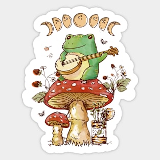 Cottagecore Aesthetic Frog With Banjo Mushroom Sticker